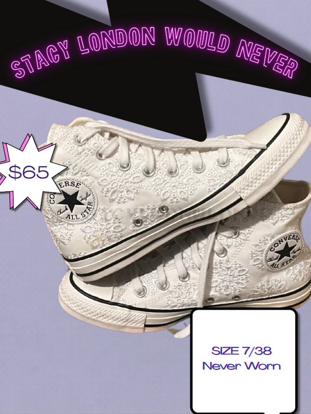 WHITE LACE CONVERSE NEW SIZE 7